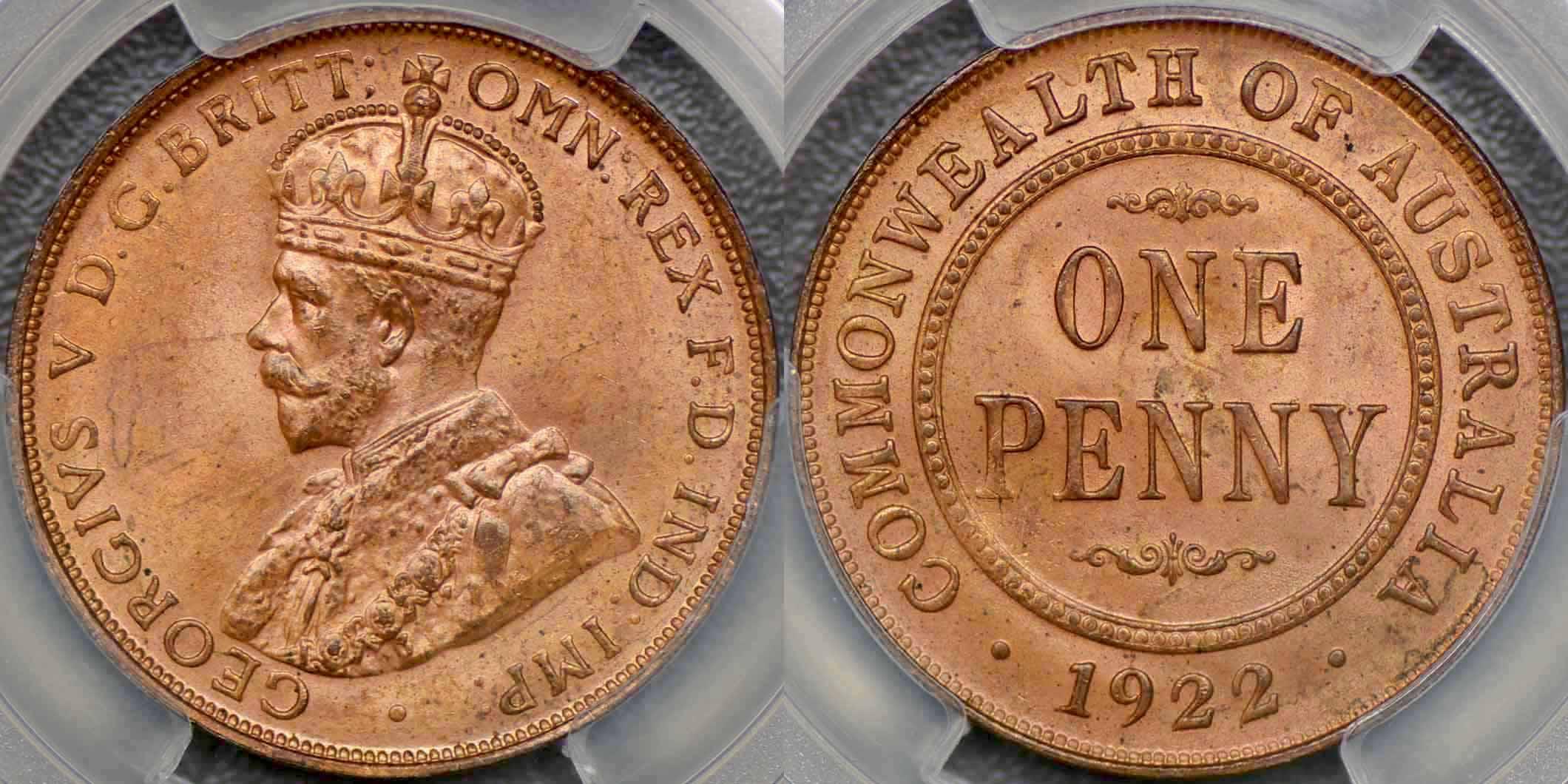 1922年発行のペニー硬貨（表面は英語表記）