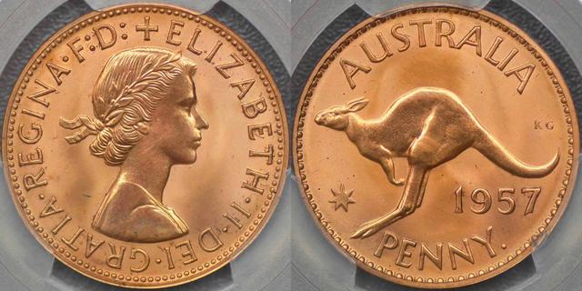 1957年(p)マットまたはリバースプルーフペニー