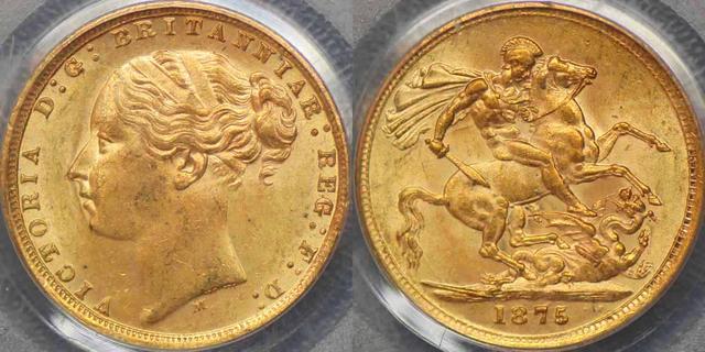 1875 Melbourne St George Reverse Sovereign