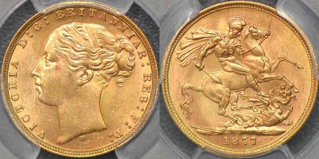 1877 Melbourne St. George Reverse Sovereign
