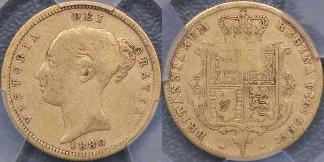1880 Sydney Half Sovereign with toothed denticles