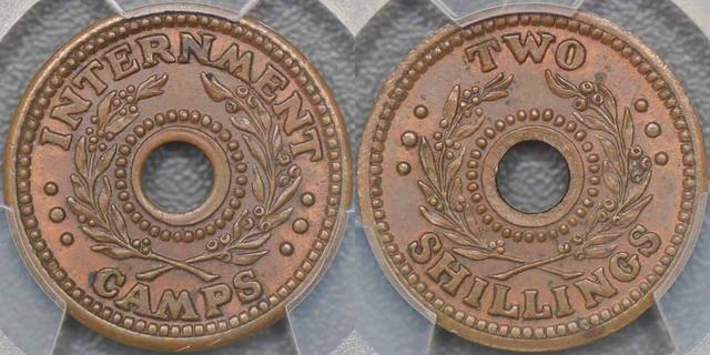 Internierungslagermarke „Zwei Schilling“ von 1943