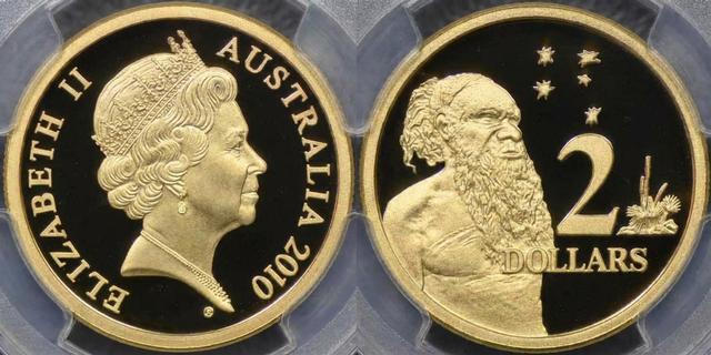 2010年発行の金貨2ドル硬貨、ゴットワルドの肖像入り